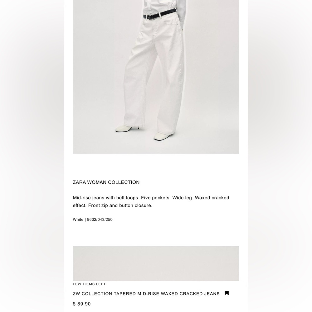 ZARA White Waxed Cracked Jeans Relaxed Fit Size 2 NEW! - Picture 5 of 15